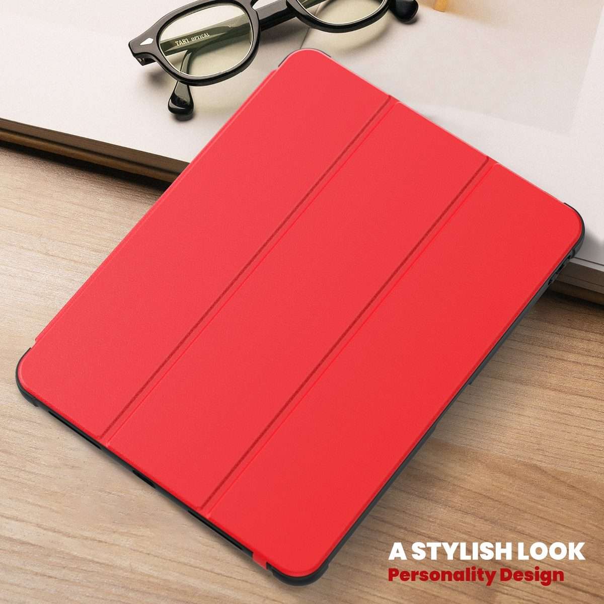 For iPad Pro 12.9 2022 / 2021 / 2020 Carbon Fiber Leather Smart Tablet Case(Red)