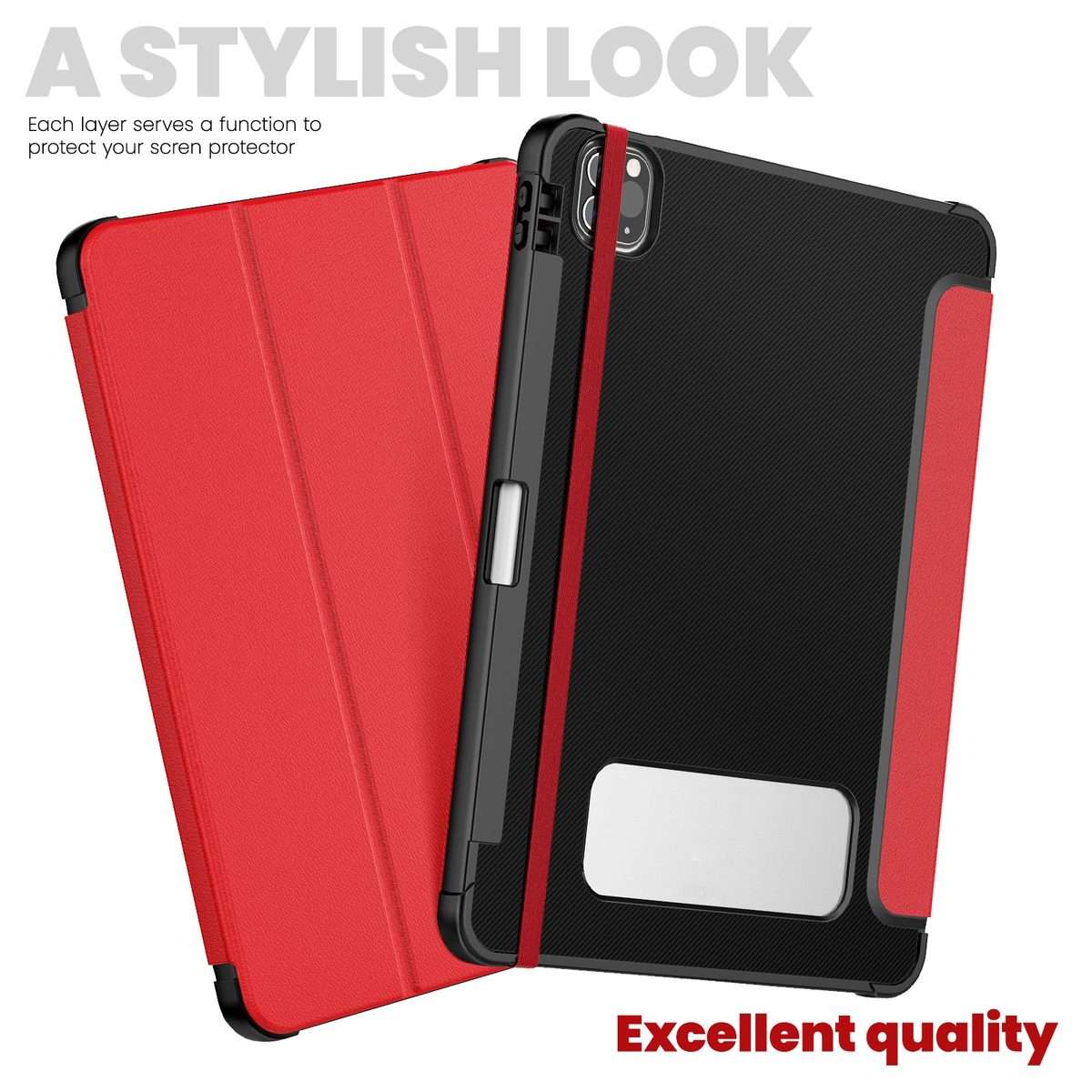 For iPad Pro 12.9 2022 / 2021 / 2020 Carbon Fiber Leather Smart Tablet Case(Red)