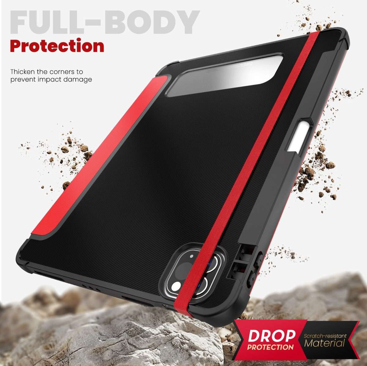 For iPad Pro 12.9 2022 / 2021 / 2020 Carbon Fiber Leather Smart Tablet Case(Red)