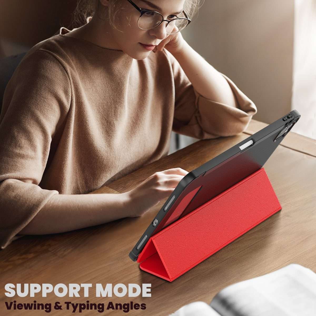 For iPad Pro 12.9 2022 / 2021 / 2020 Carbon Fiber Leather Smart Tablet Case(Red)