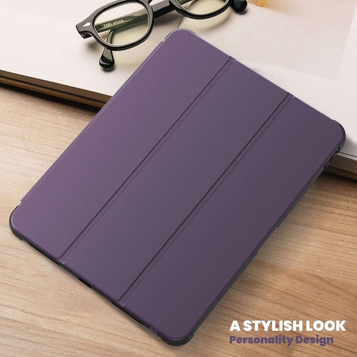For iPad Pro 12.9 2022 / 2021 / 2020 Carbon Fiber Leather Smart Tablet Case(Purple)