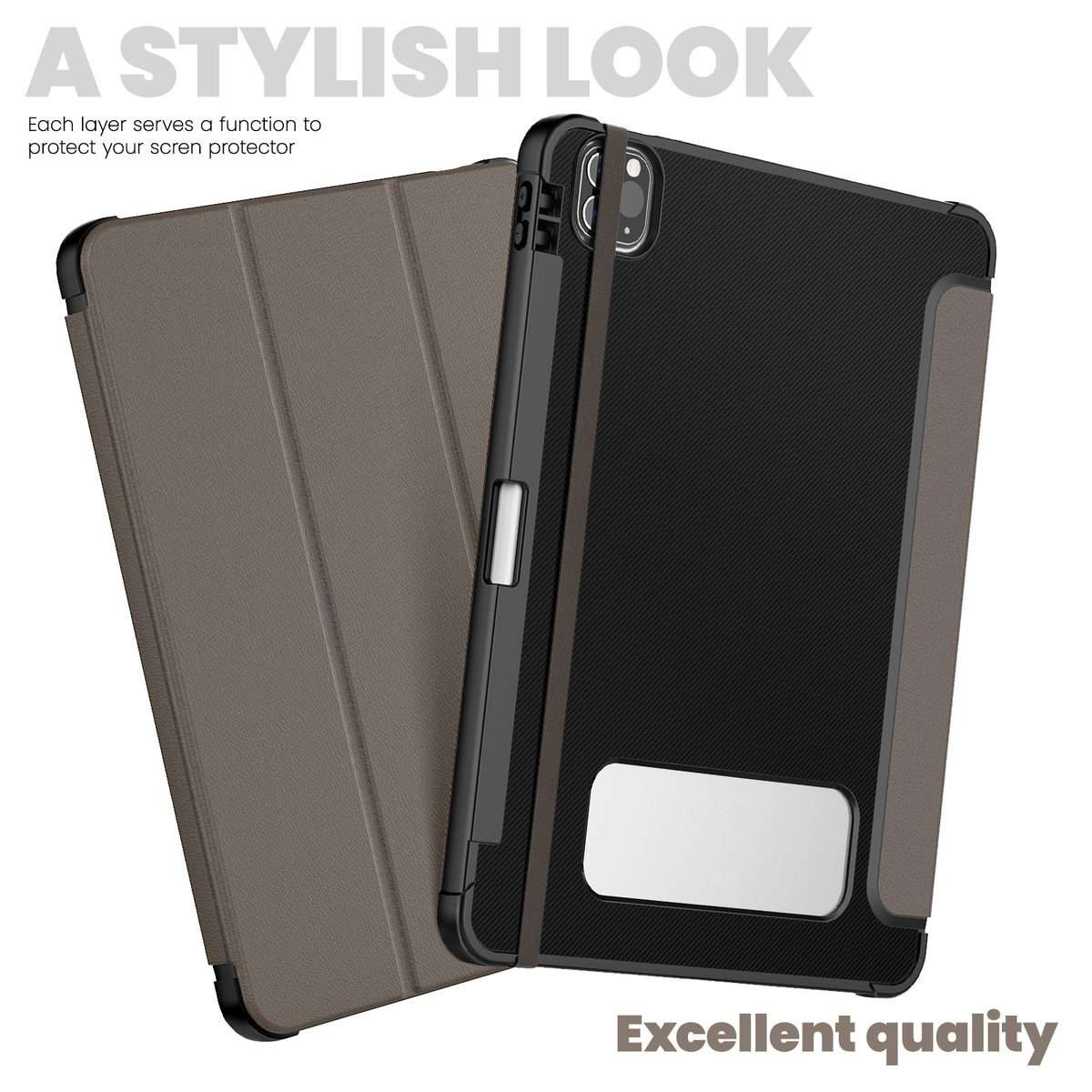 For iPad Pro 12.9 2022 / 2021 / 2020 Carbon Fiber Leather Smart Tablet Case(Brown)