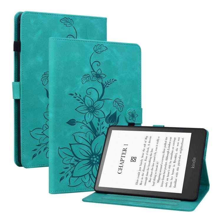 For Amazon Kindle Paperwhite 12th Gen 2024 Lily Embossed Leather Smart Tablet Case(Green)