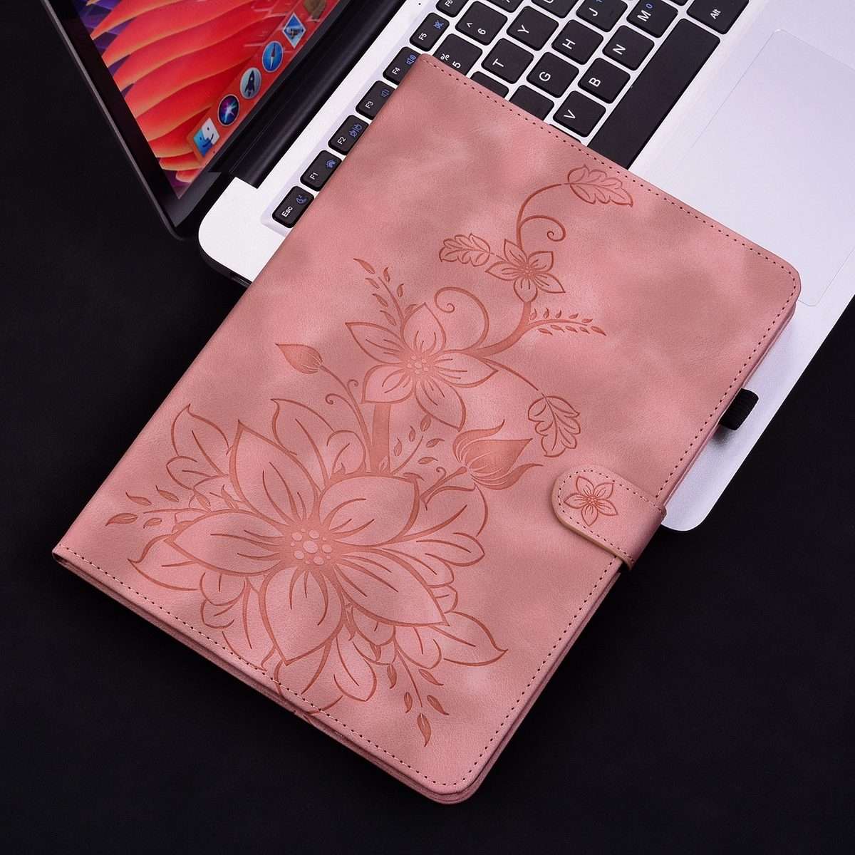 For Amazon Kindle Paperwhite 12th Gen 2024 Lily Embossed Leather Smart Tablet Case(Pink)