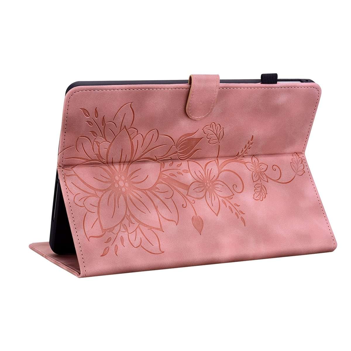 For Amazon Kindle Paperwhite 12th Gen 2024 Lily Embossed Leather Smart Tablet Case(Pink)