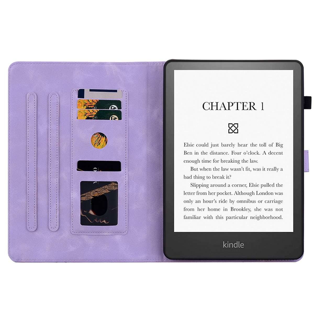 For Amazon Kindle Paperwhite 12th Gen 2024 Lily Embossed Leather Smart Tablet Case(Purple)