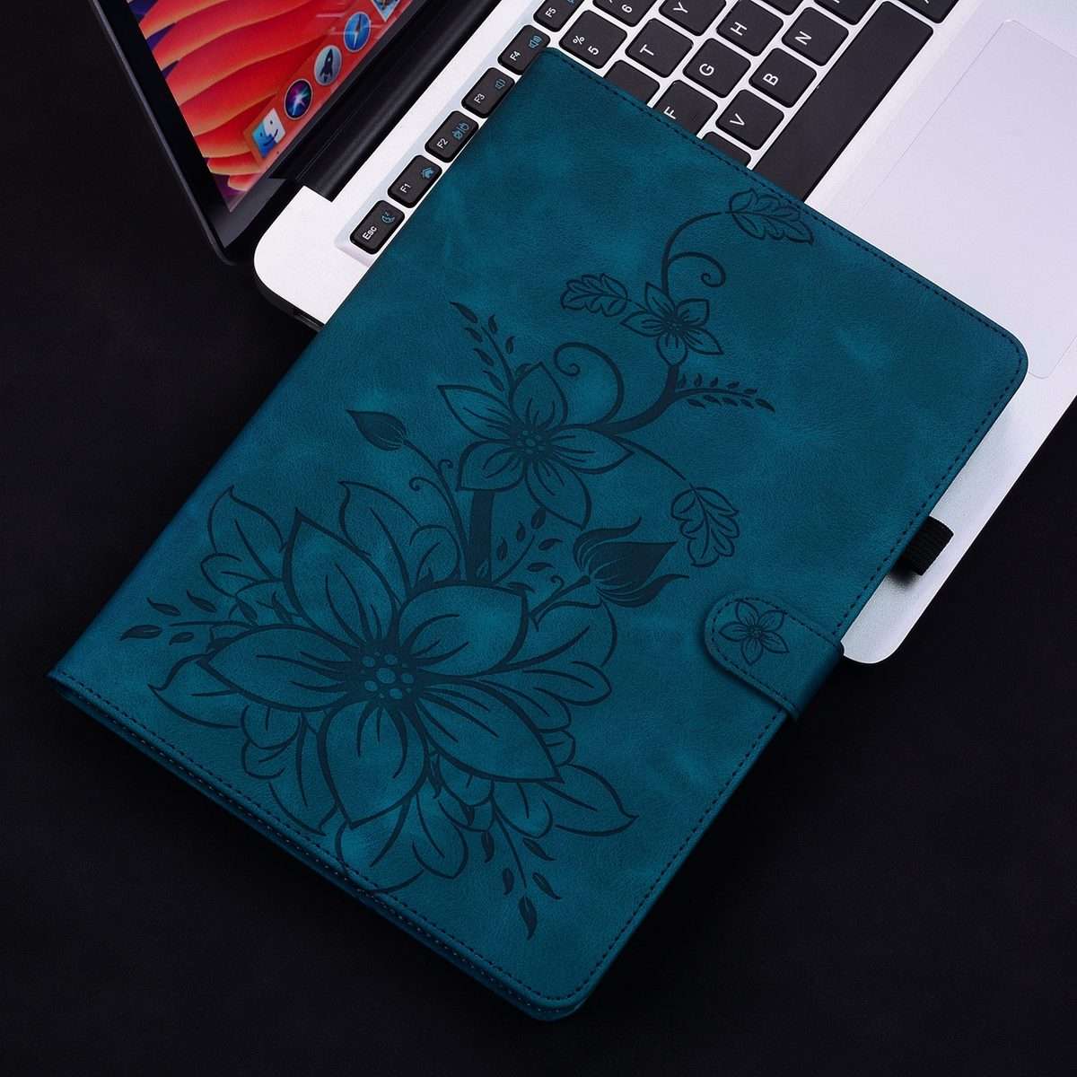 For Amazon Kindle Paperwhite 12th Gen 2024 Lily Embossed Leather Smart Tablet Case(Dark Blue)