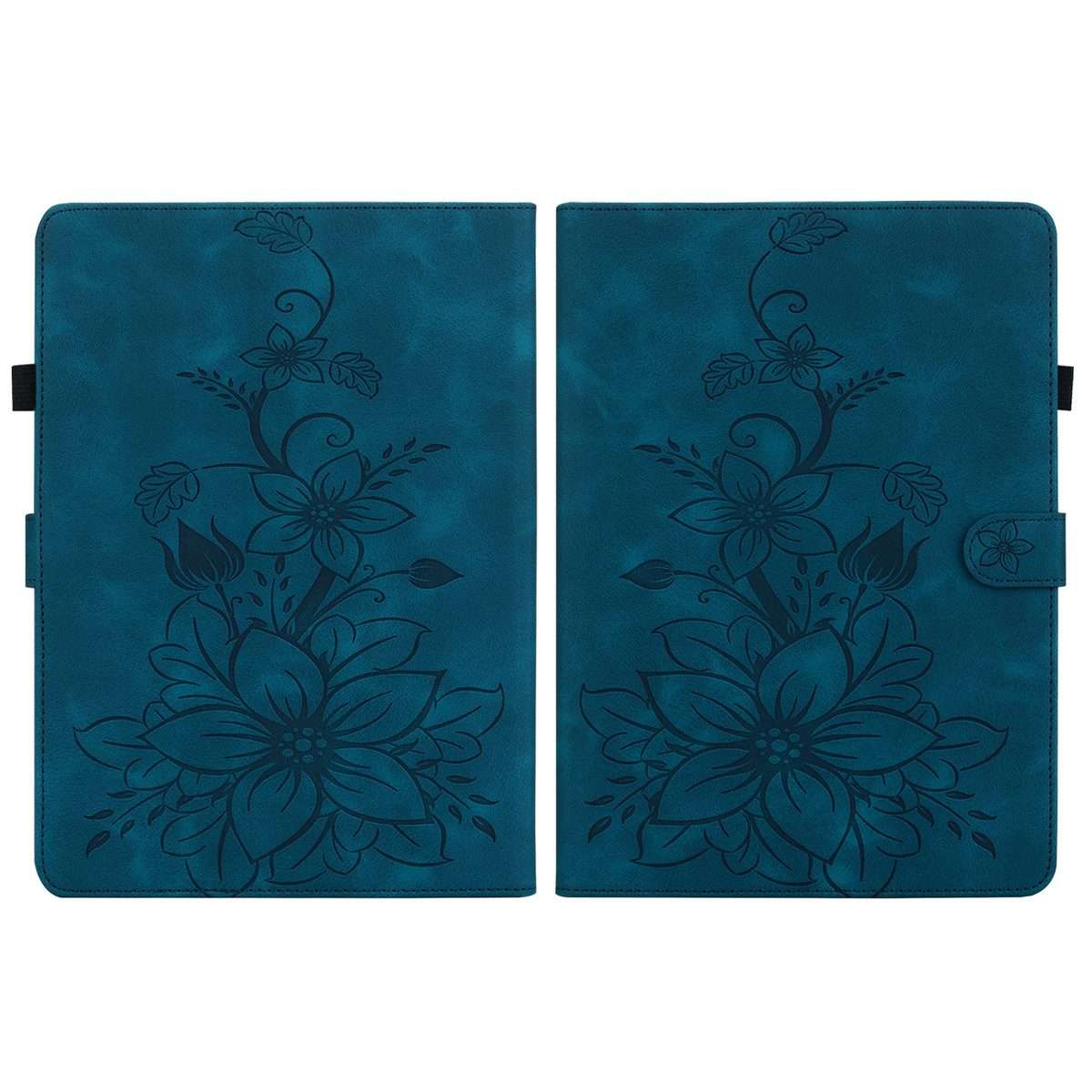 For Amazon Kindle Paperwhite 12th Gen 2024 Lily Embossed Leather Smart Tablet Case(Dark Blue)