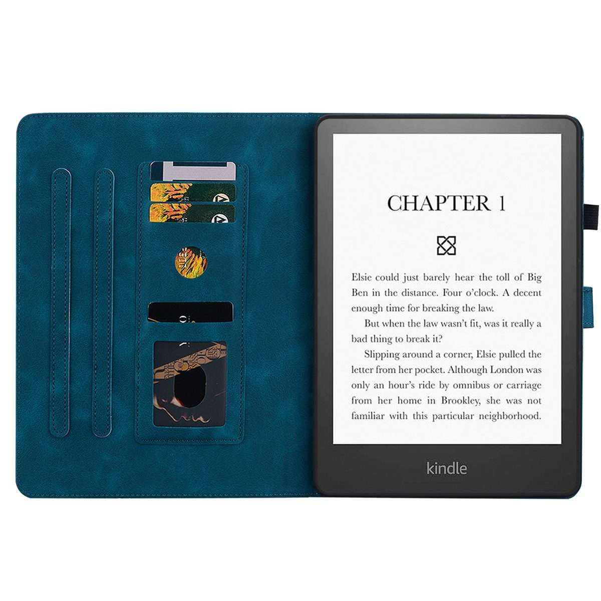For Amazon Kindle Paperwhite 12th Gen 2024 Lily Embossed Leather Smart Tablet Case(Dark Blue)