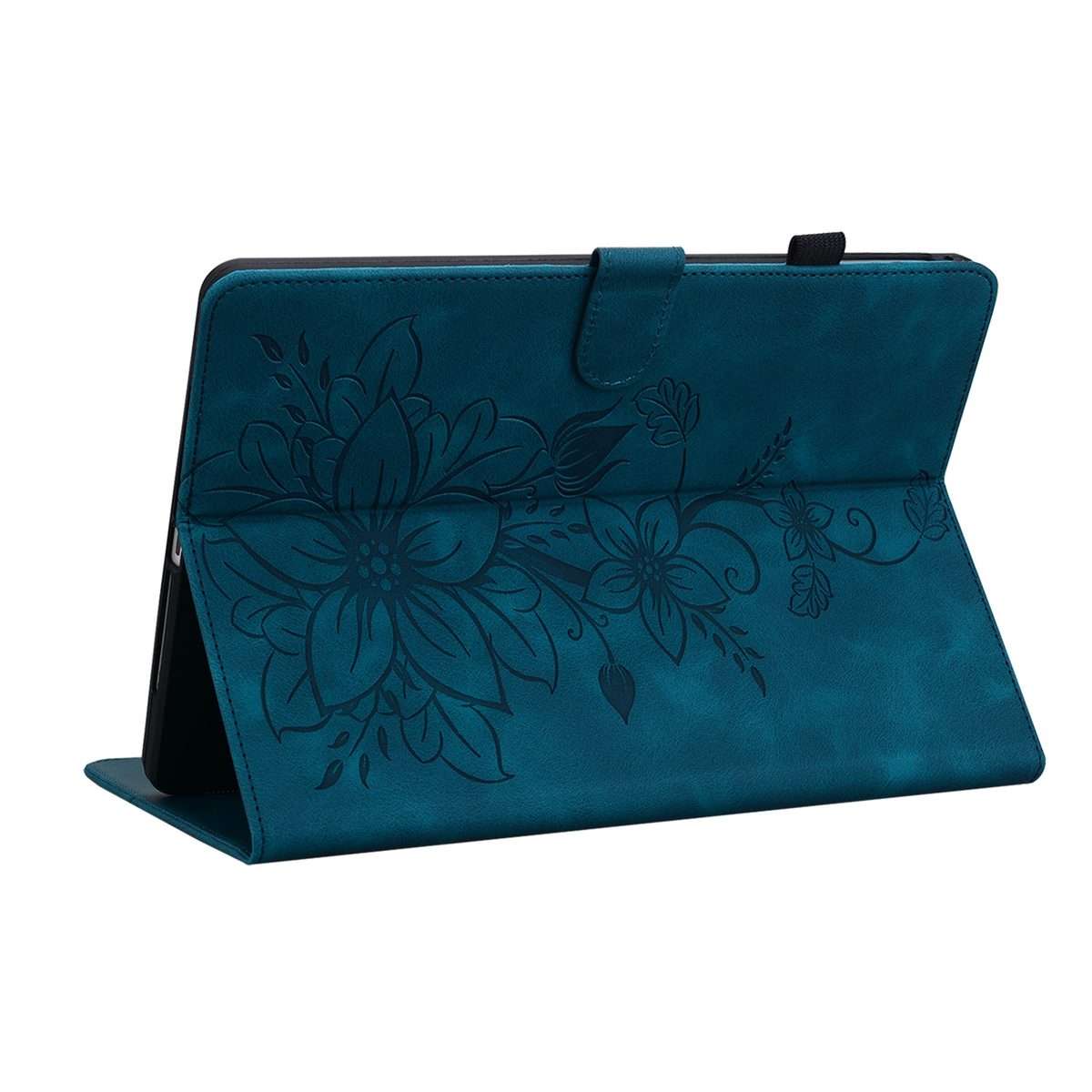 For Amazon Kindle Paperwhite 12th Gen 2024 Lily Embossed Leather Smart Tablet Case(Dark Blue)