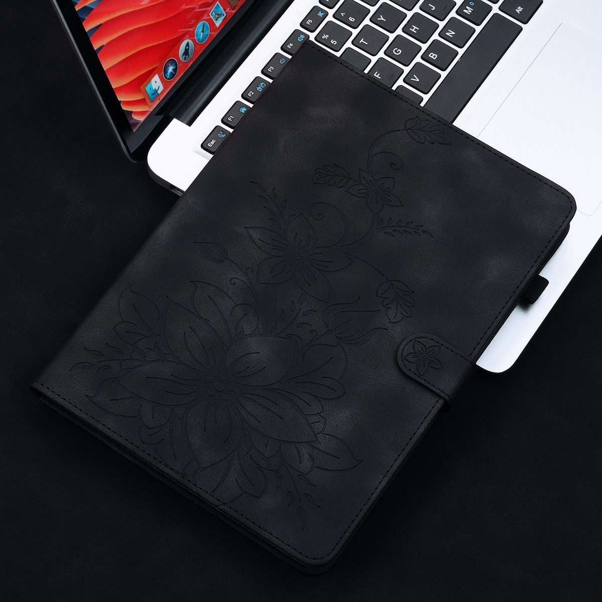For Amazon Kindle Paperwhite 12th Gen 2024 Lily Embossed Leather Smart Tablet Case(Black)