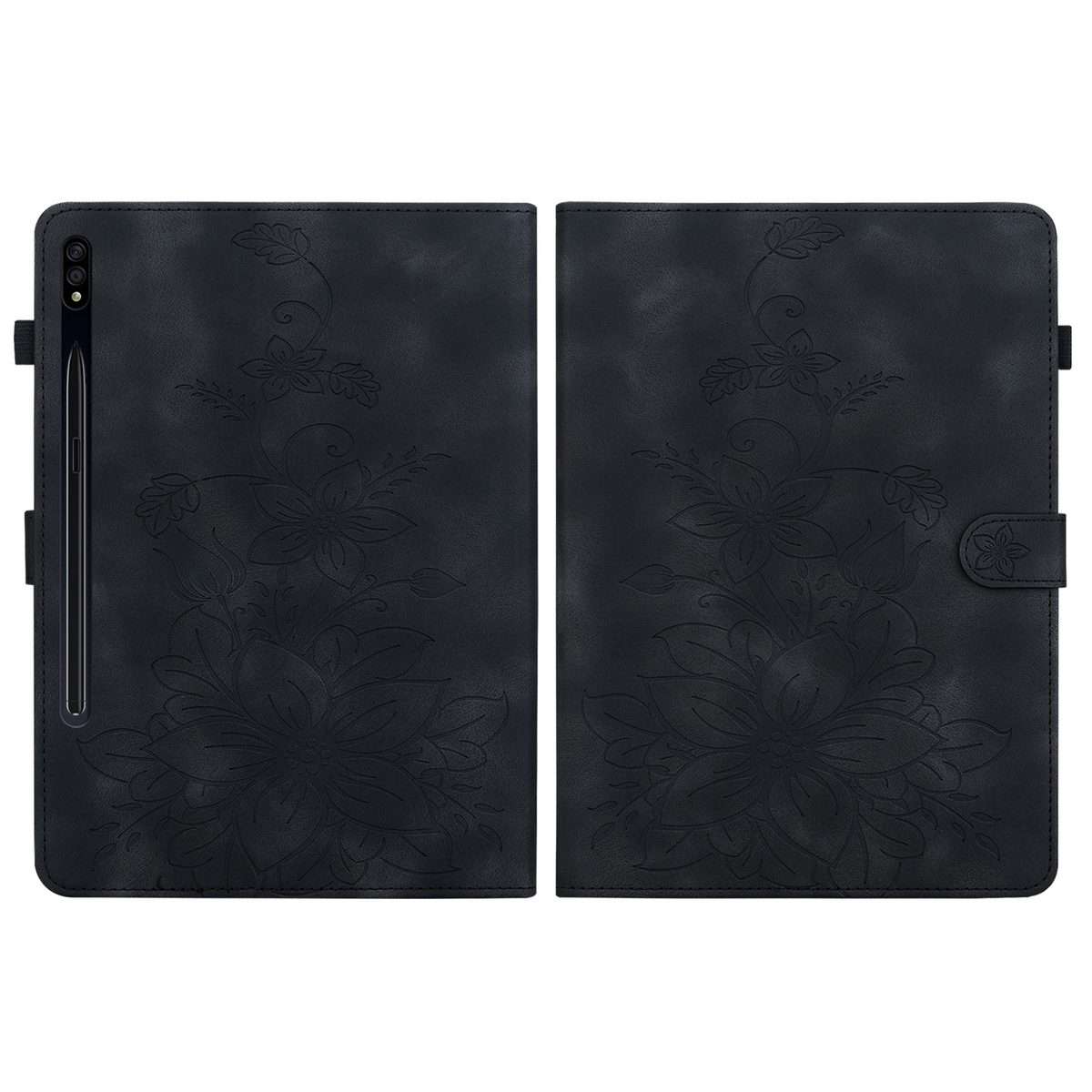 For Samsung Galaxy Tab S7 / S8 Lily Embossed Leather Tablet Case(Black)
