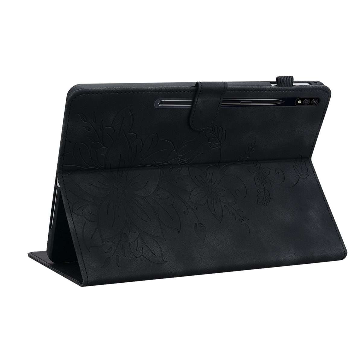 For Samsung Galaxy Tab S7 / S8 Lily Embossed Leather Tablet Case(Black)
