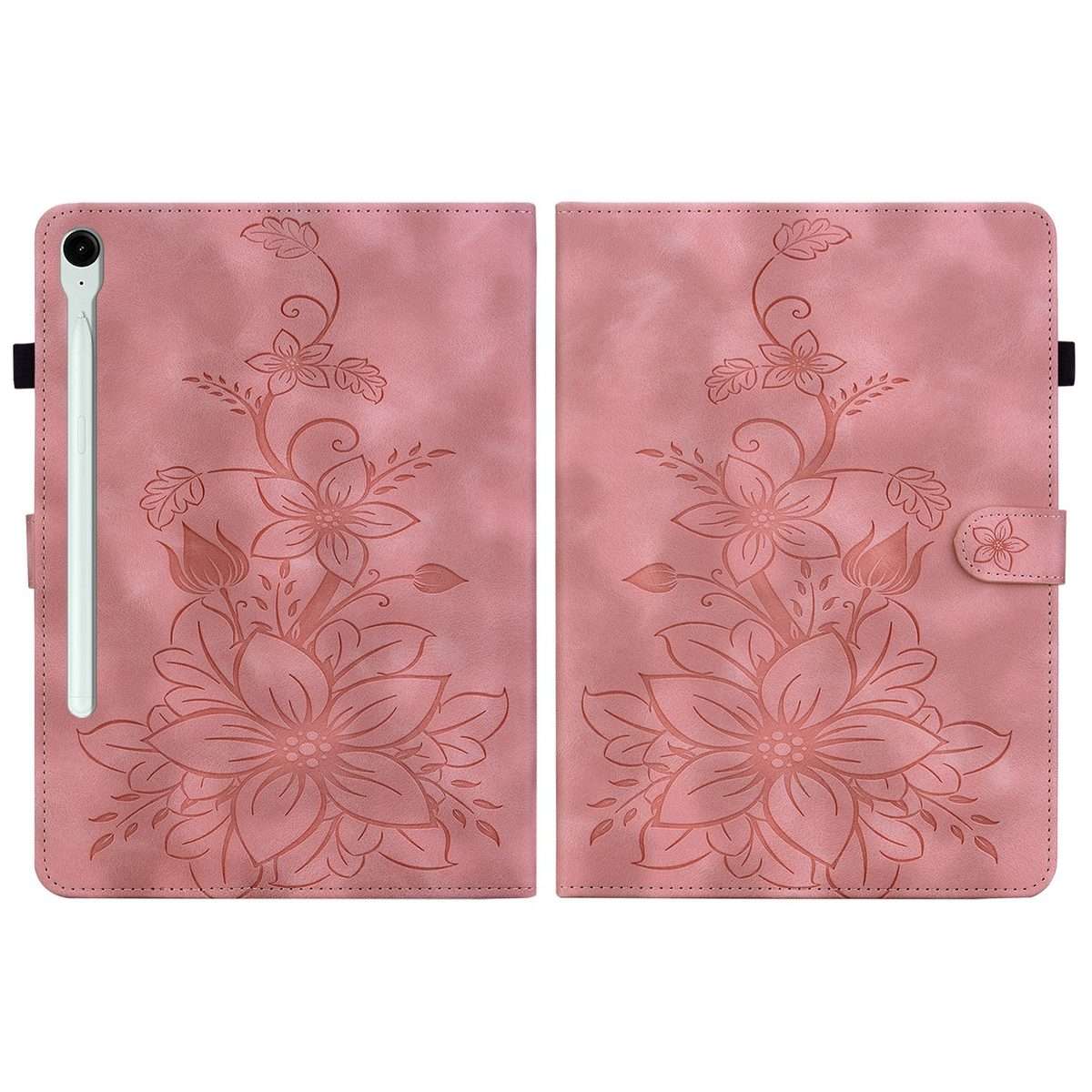 For Samsung Galaxy Tab S9 / S9 FE Lily Embossed Leather Tablet Case(Pink)