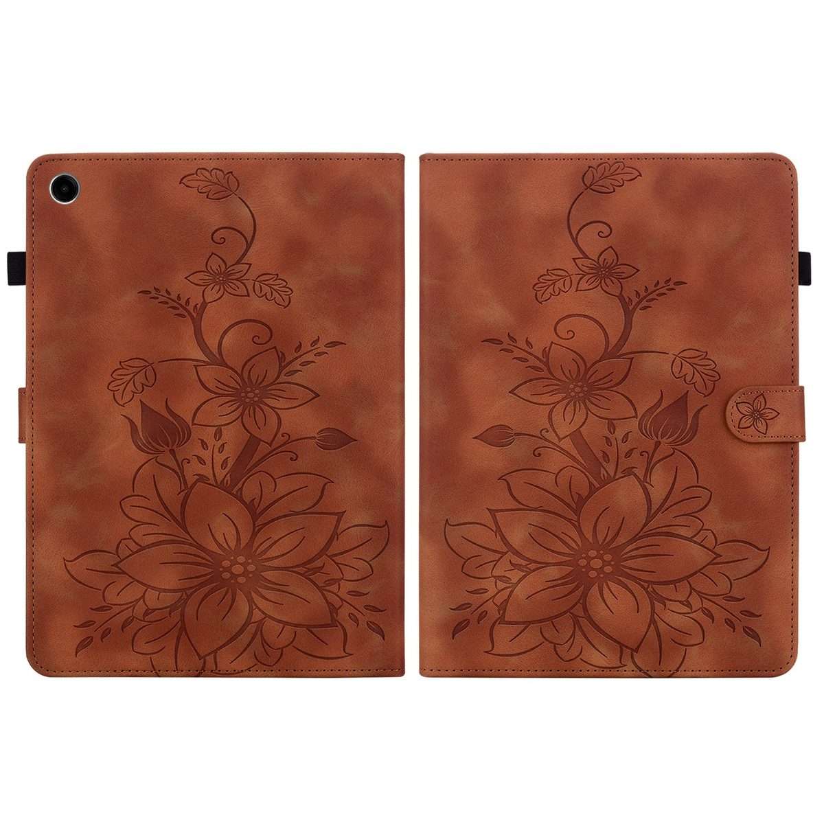 For Samsung Galaxy Tab A11+ / A9+ Lily Embossed Leather Tablet Case(Brown)