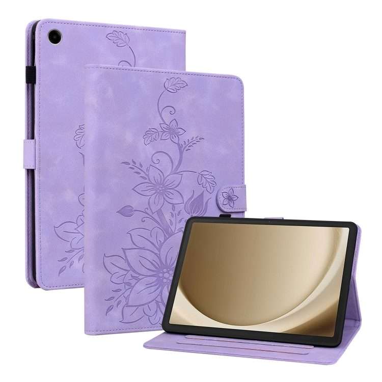 For Samsung Galaxy Tab A11+ / A9+ Lily Embossed Leather Tablet Case(Purple)