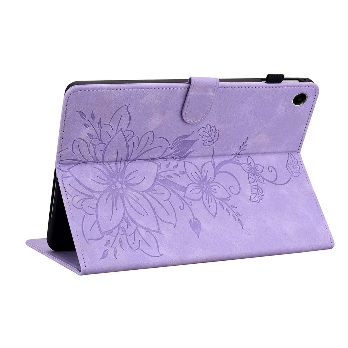 For Samsung Galaxy Tab A11+ / A9+ Lily Embossed Leather Tablet Case(Purple)
