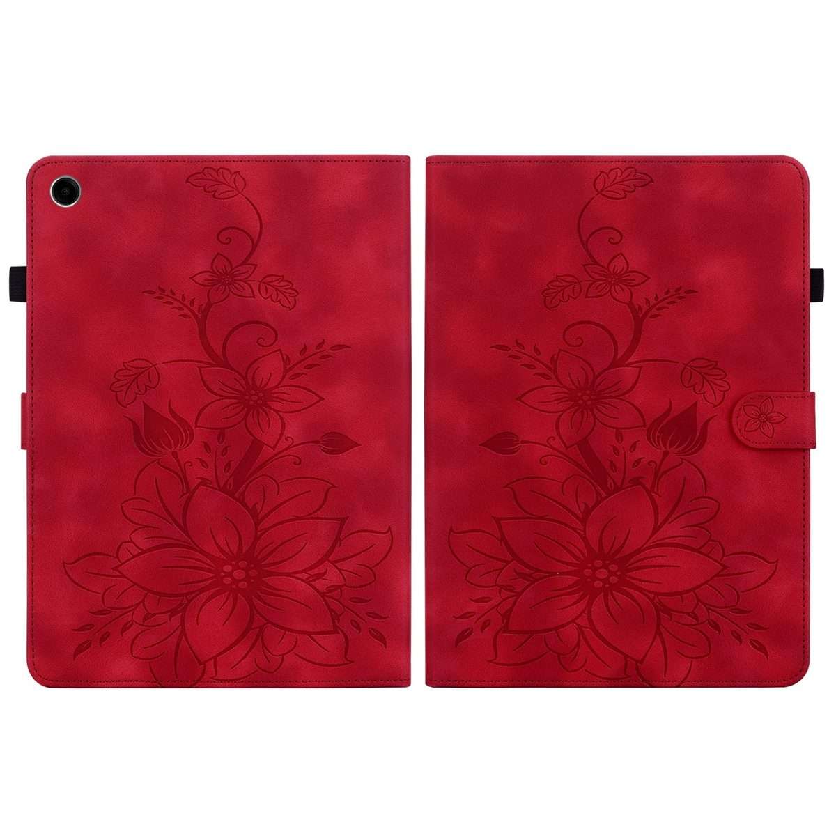 For Samsung Galaxy Tab A11+ / A9+ Lily Embossed Leather Tablet Case(Red)