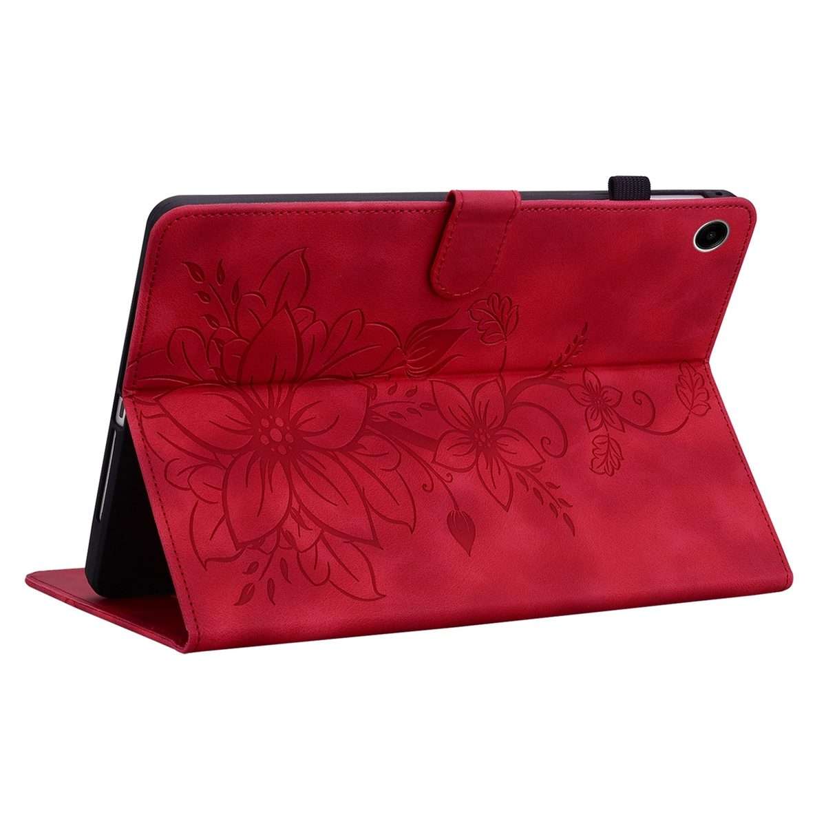 For Samsung Galaxy Tab A11+ / A9+ Lily Embossed Leather Tablet Case(Red)