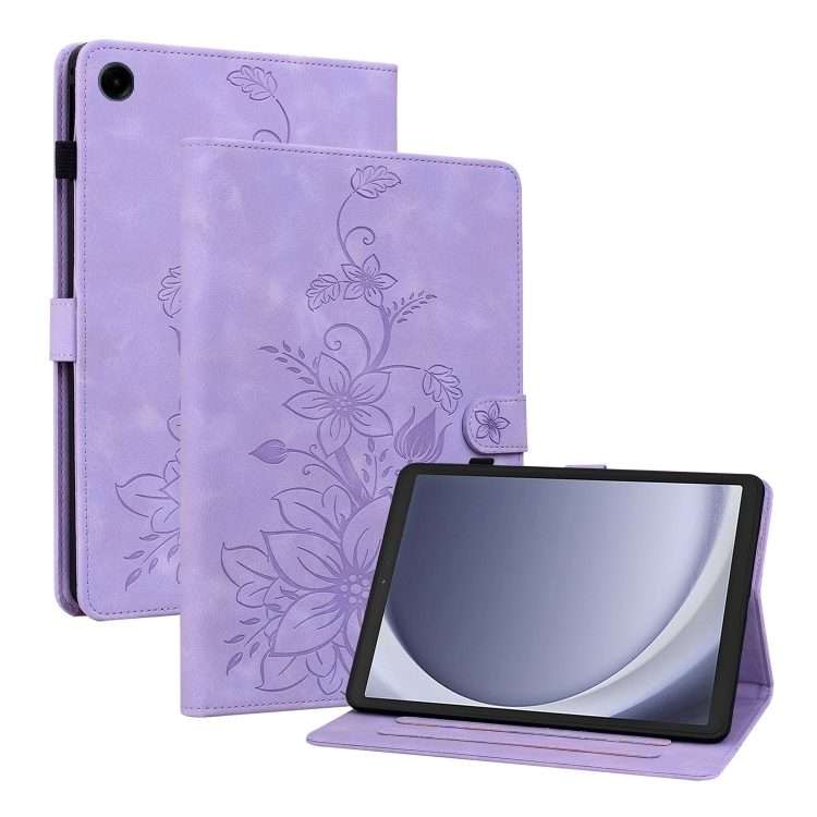 For Samsung Galaxy Tab A11 / A9 Lily Embossed Leather Tablet Case(Purple)