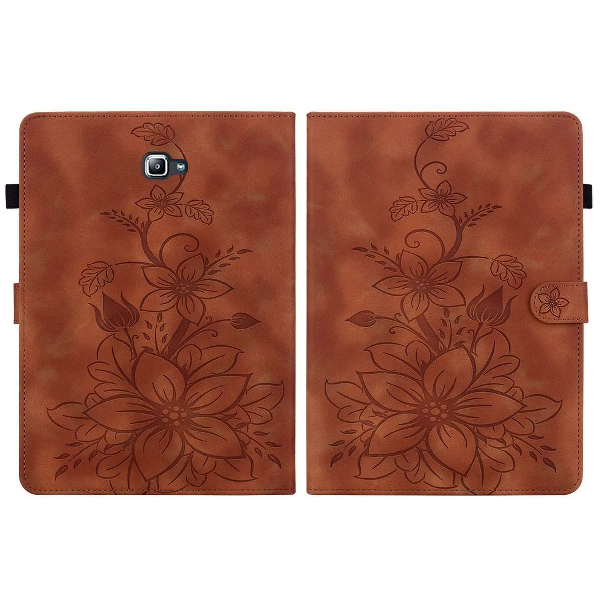 For Samsung Galaxy Tab A 10.1 2016 Lily Embossed Leather Tablet Case(Brown)