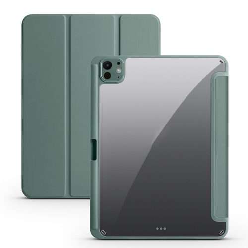 For iPad Pro 13 2025 / 2024 Acrylic 3-folding Smart Leather Tablet Case(Dark Green)