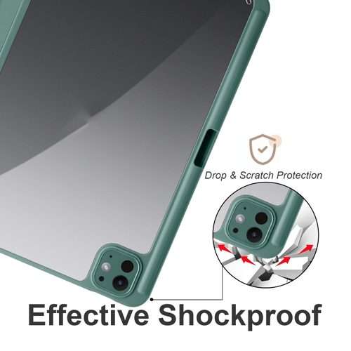 For iPad Pro 13 2025 / 2024 Acrylic 3-folding Smart Leather Tablet Case(Dark Green)