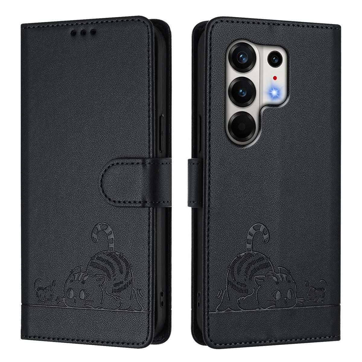 For Tecno Camon 50 Pro 4G Cat Rat Embossed Pattern RFID Leather Phone Case with Lanyard(Black)