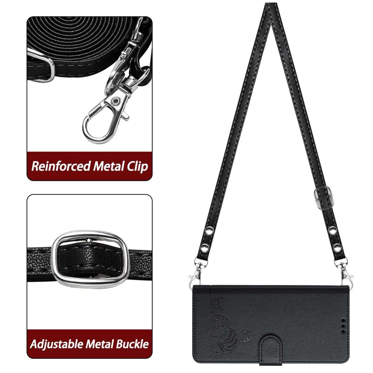 For Tecno Camon 50 Pro 4G Cat Rat Embossed Pattern RFID Leather Phone Case with Lanyard(Black)