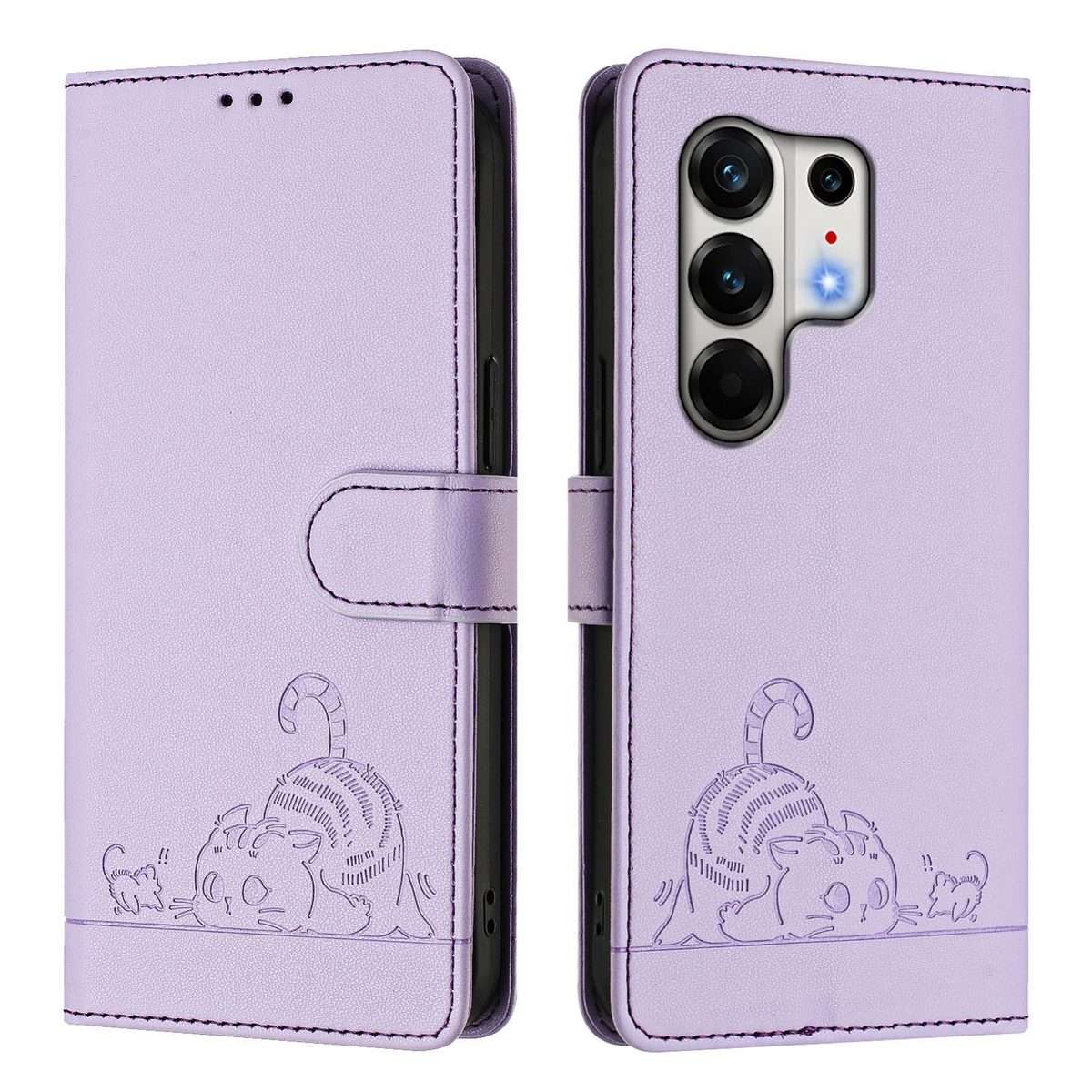 For Tecno Camon 50 Pro 4G Cat Rat Embossed Pattern RFID Leather Phone Case with Lanyard(Purple)