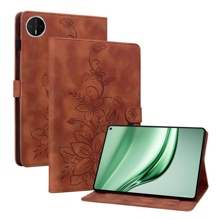 For Huawei MatePad Mini 2025 Lily Embossed Leather Tablet Case(Brown)