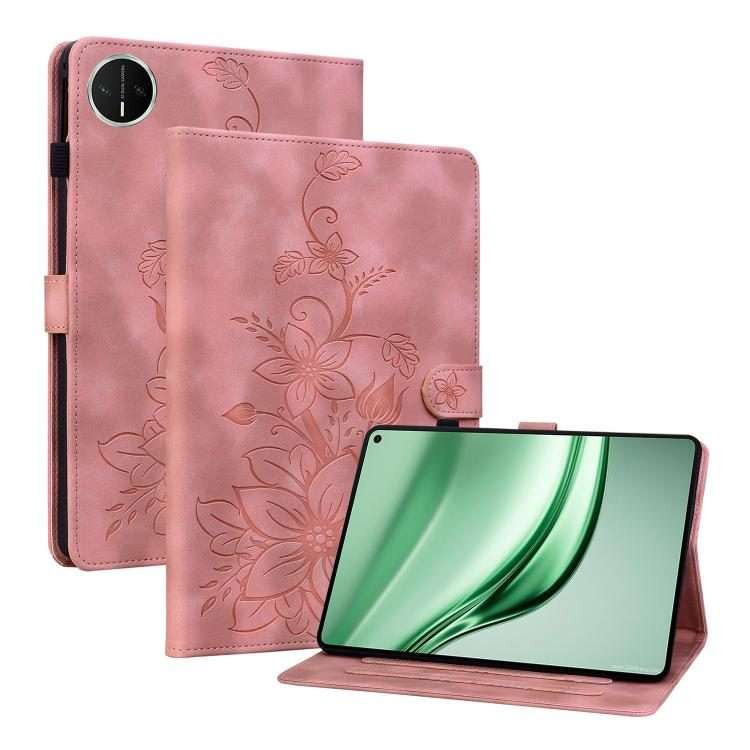 For Huawei MatePad Mini 2025 Lily Embossed Leather Tablet Case(Pink)