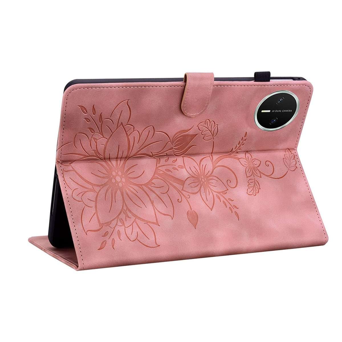 For Huawei MatePad Mini 2025 Lily Embossed Leather Tablet Case(Pink)
