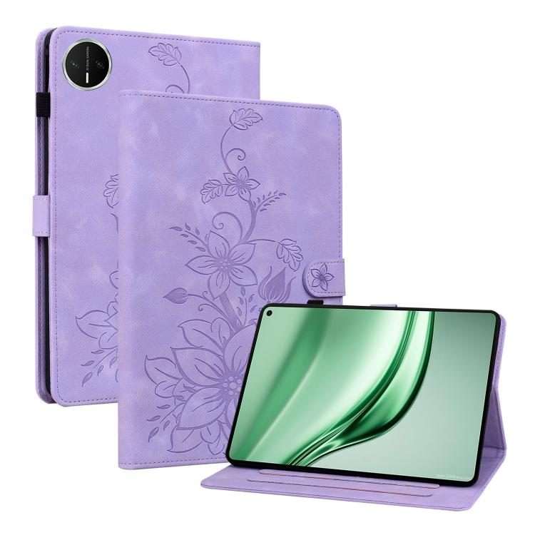 For Huawei MatePad Mini 2025 Lily Embossed Leather Tablet Case(Purple)