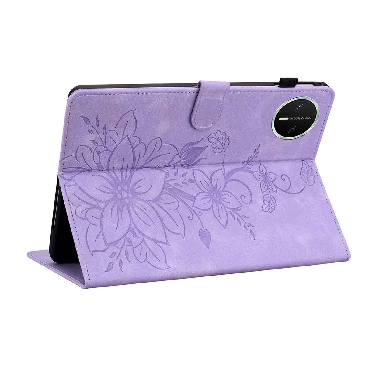 For Huawei MatePad Mini 2025 Lily Embossed Leather Tablet Case(Purple)