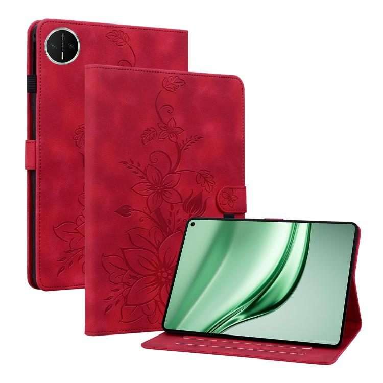 For Huawei MatePad Mini 2025 Lily Embossed Leather Tablet Case(Red)