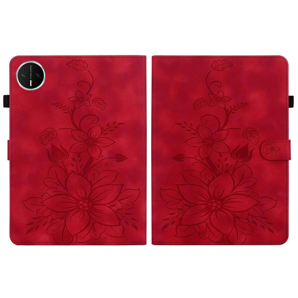 For Huawei MatePad Mini 2025 Lily Embossed Leather Tablet Case(Red)