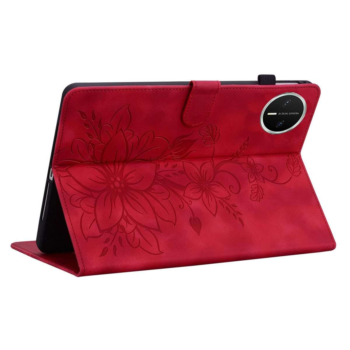 For Huawei MatePad Mini 2025 Lily Embossed Leather Tablet Case(Red)