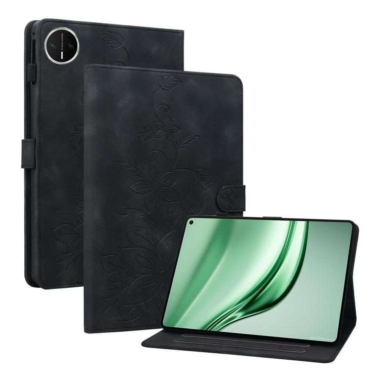 For Huawei MatePad Mini 2025 Lily Embossed Leather Tablet Case(Black)