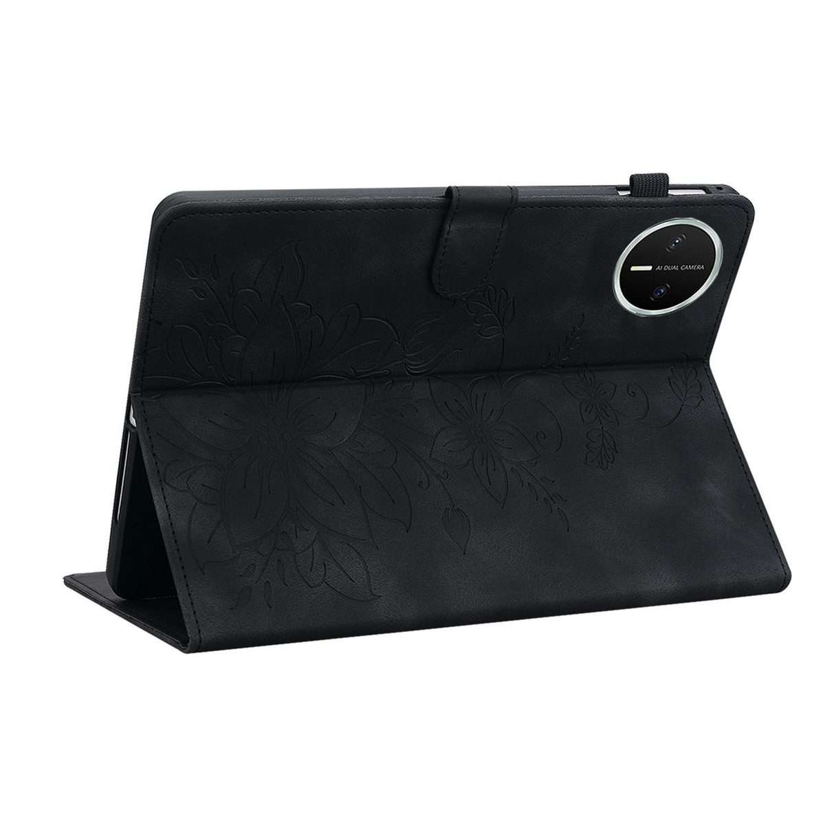 For Huawei MatePad Mini 2025 Lily Embossed Leather Tablet Case(Black)