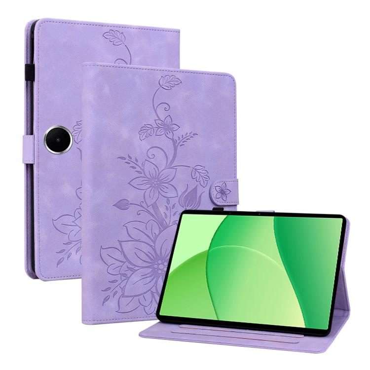 For OPPO Pad SE 11 inch Lily Embossed Leather Tablet Case(Purple)