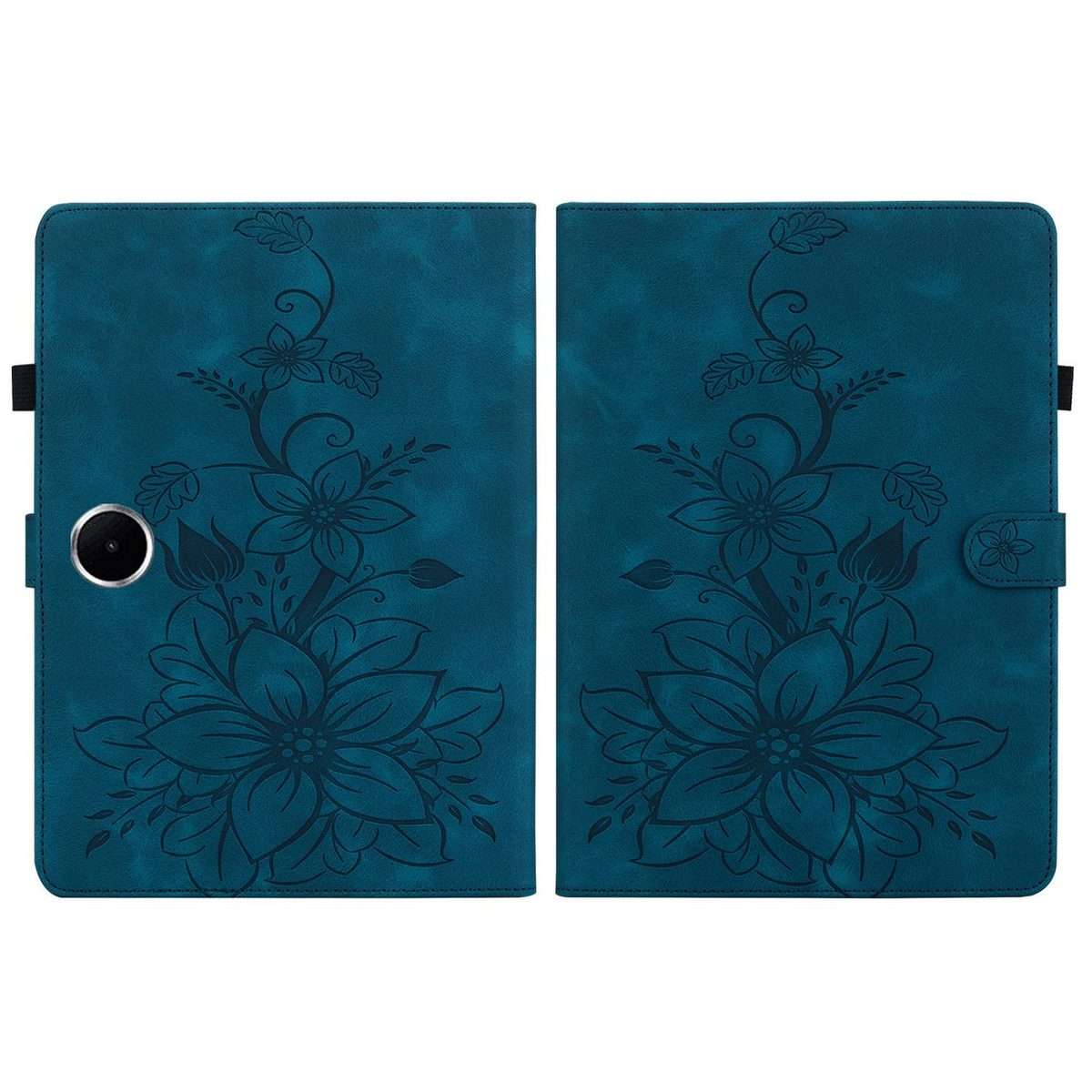 For OPPO Pad SE 11 inch Lily Embossed Leather Tablet Case(Dark Blue)