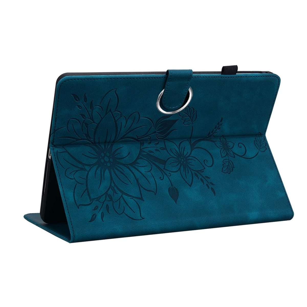 For OPPO Pad SE 11 inch Lily Embossed Leather Tablet Case(Dark Blue)