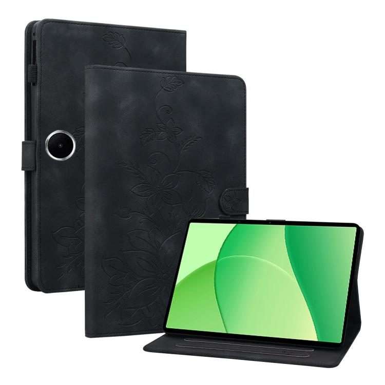 For OPPO Pad SE 11 inch Lily Embossed Leather Tablet Case(Black)