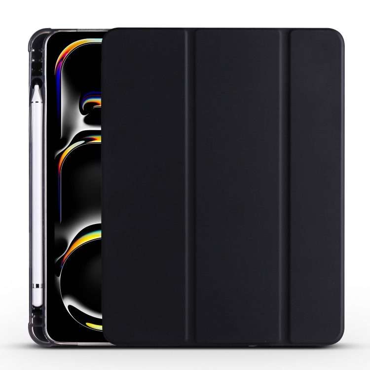 For iPad Pro 11 2025 / 2024 3-fold TPU Leather Smart Tablet Case with Pen Slot(Black)