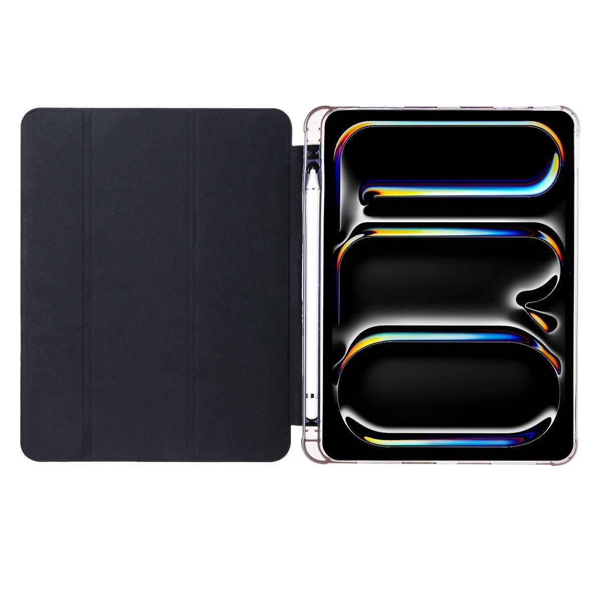 For iPad Pro 11 2025 / 2024 3-fold TPU Leather Smart Tablet Case with Pen Slot(Black)