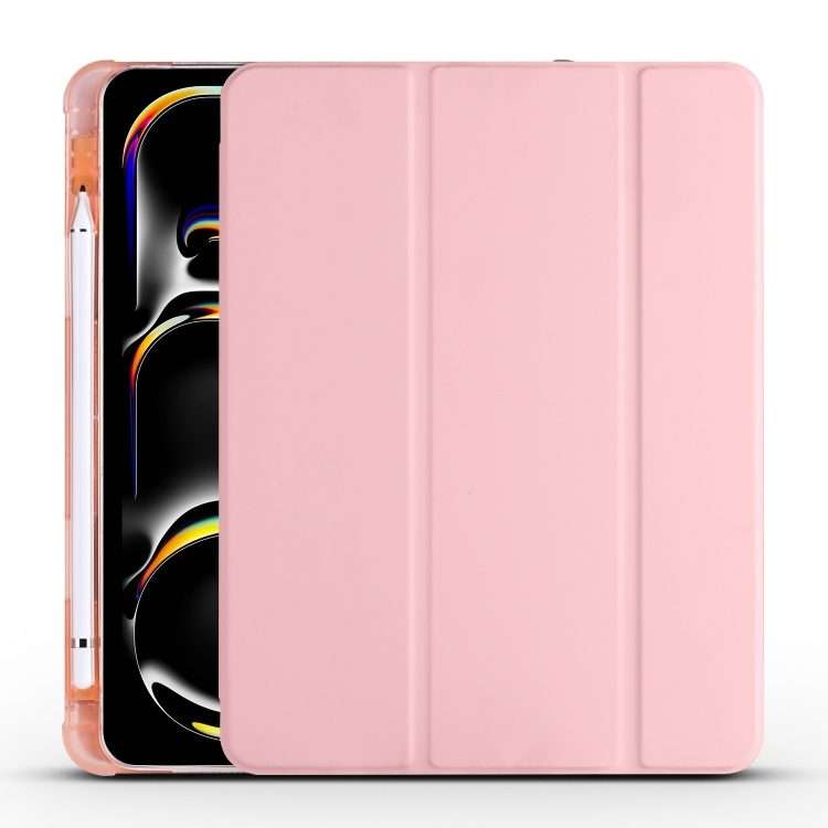 For iPad Pro 11 2025 / 2024 3-fold TPU Leather Smart Tablet Case with Pen Slot(Pink)