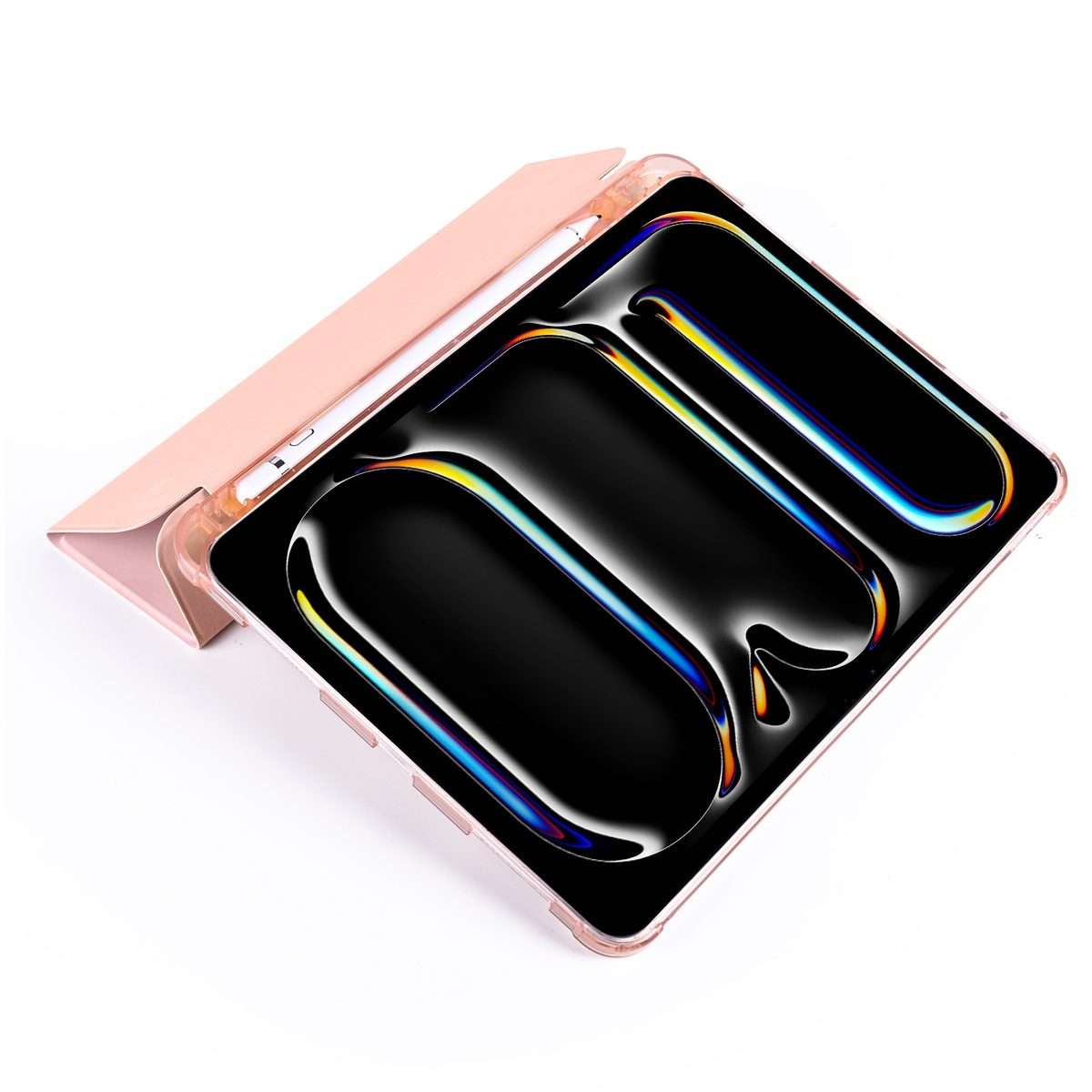 For iPad Pro 11 2025 / 2024 3-fold TPU Leather Smart Tablet Case with Pen Slot(Pink)