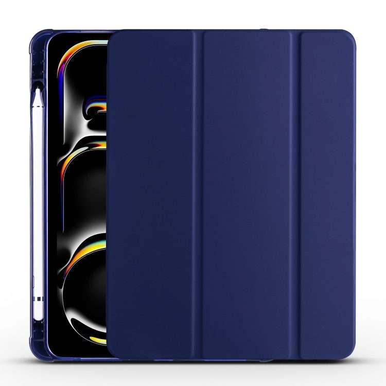 For iPad Pro 13 2025 / 2024 3-fold TPU Leather Smart Tablet Case with Pen Slot(Dark Blue)