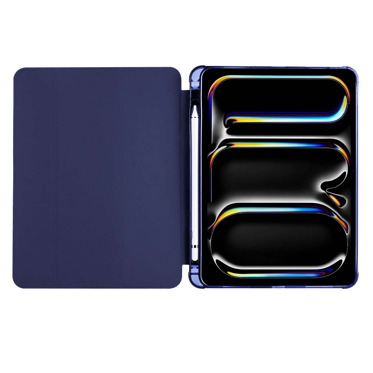 For iPad Pro 13 2025 / 2024 3-fold TPU Leather Smart Tablet Case with Pen Slot(Dark Blue)